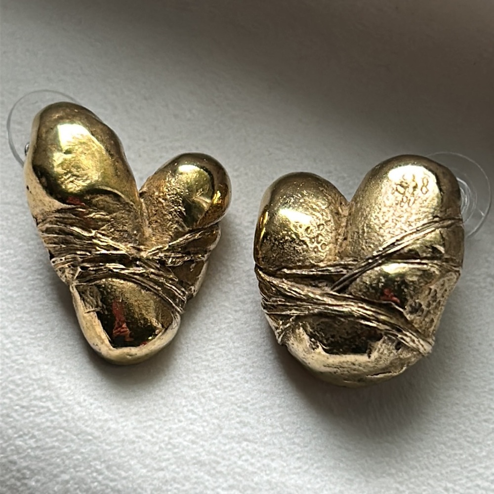 Annabelle Collection 24K Gold Plated Sterling Mismatched Heart Pierced Earrings